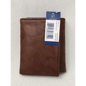 NWT George Flip ID Men's Crunch Trifold Leather RFID Wallet Brown Very Nice!